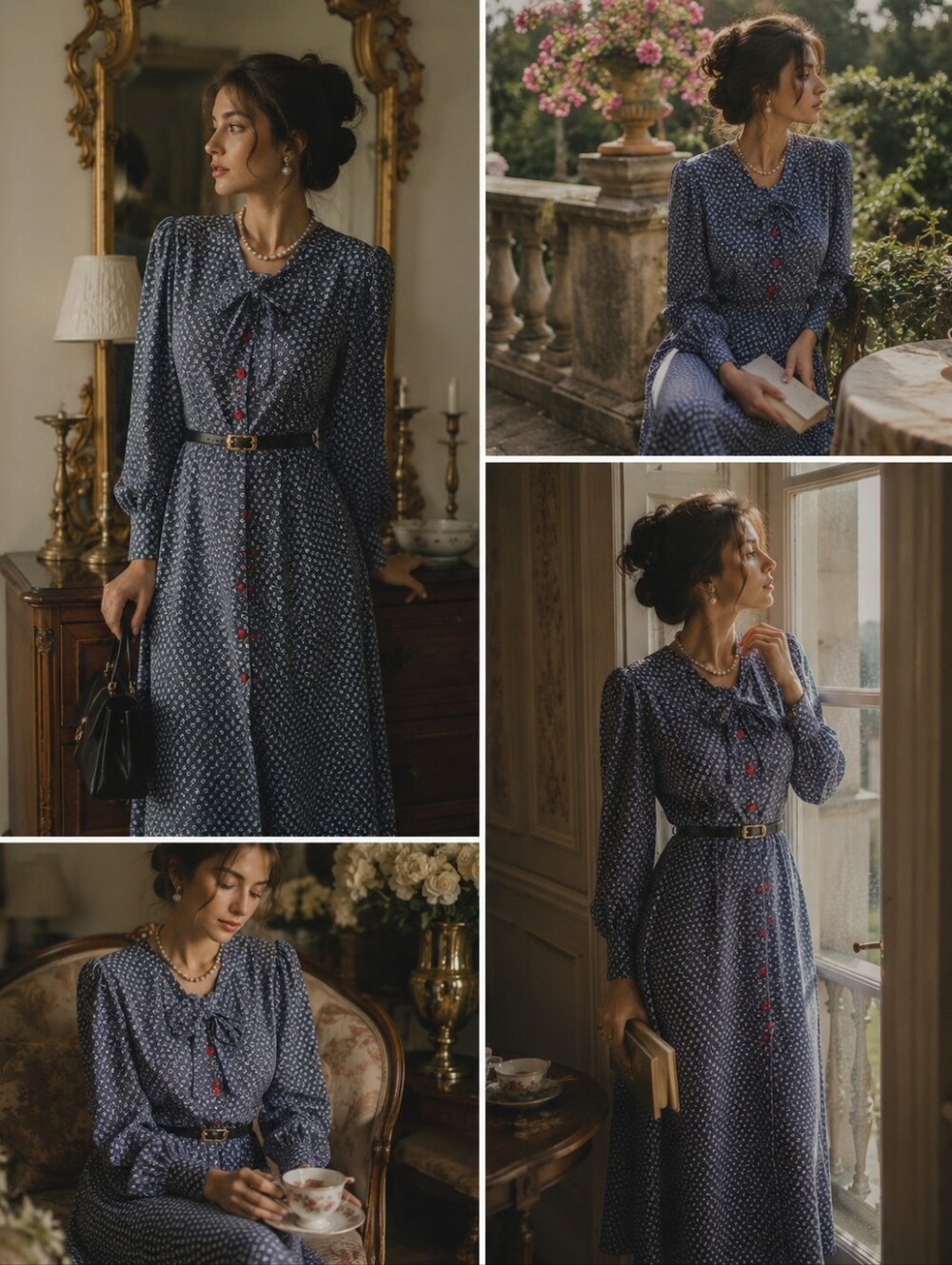 BURU Vintage The Notebook Neck Tie Shirtwaist Dress Ditsy Denim - Picture 8 of 12